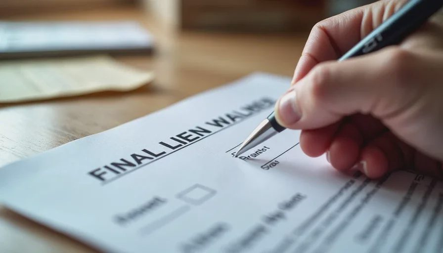 Final lien waiver required before releasing the last payment on a renovation Signed unconditional final lien waiver with payment confirmation