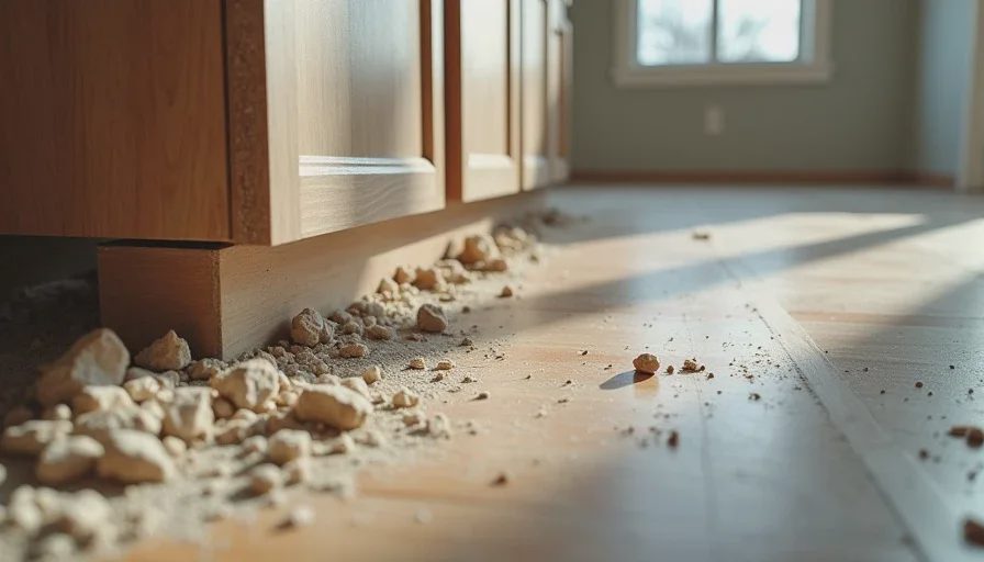 Unprotected finished surfaces exposed to construction dust and debris